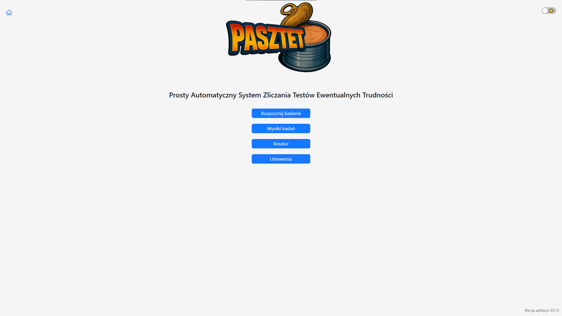 Zrzut ekranu aplikacji PASZTET — widok 1